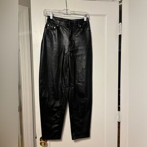 Black faux leather straight leg pant